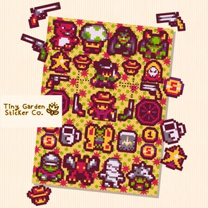 Feuille d'autocollants Stardew Valley Journey of the Prairie King | Stickers SDV, ambiance arcade rétro - Esthétique western cowboy cowgirl