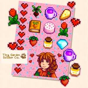 Stardew Valley - Feuille d'autocollants de la personnalité du personnage de Marnie | Stickers SDV avec décoration miel, gâteau rose et ferme