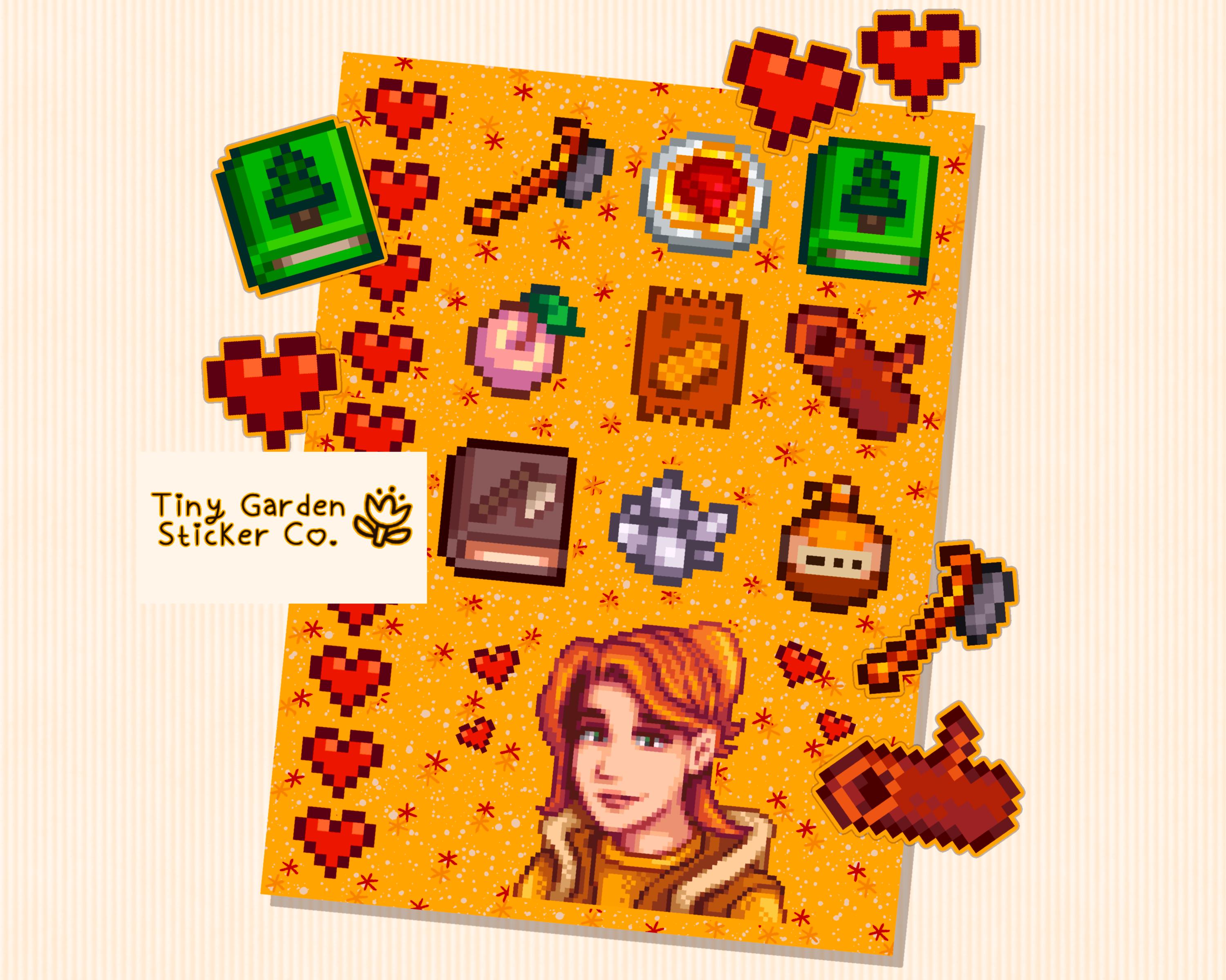 Stardew Valley - Robin Character Personality Sticker Sheet | SDV Stickers Featuring Axe, Hardwood, Maple Syrup & Friendship Hearts Rare Type