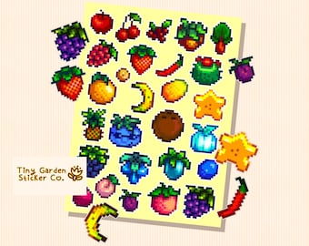Stardew Valley Fruits Sticker Sheet – Glitter SDV Vinyl Stickers | Waterproof | Perfect for Planners, Journals & Gifts - Cozy Gaming Decor