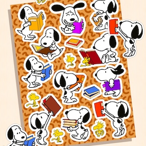 Feuille d'autocollants Aventures littéraires de chien | Stickers nostalgiques pour les amateurs de livres d'animation des années 90 - Bibliothèque de livres de dessins animés rétro