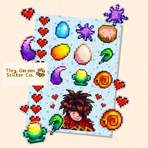 Stardew Valley - Feuille d'autocollants de personnalité Lion | Sticker SDV - Oeuf d'autruche Ginger Island Nautilus Shell Dragons Dents Canard Plume