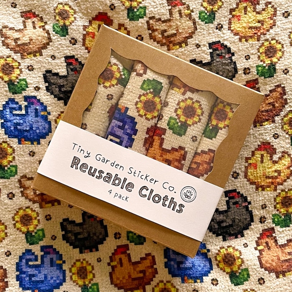 Stardew Valley Inspired Microfiber Cloth Set: Chicken & Sunflower Design (Set of 4)