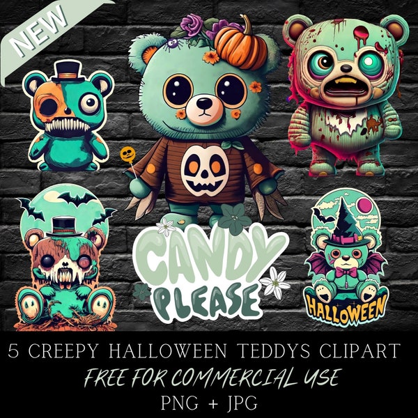 5 Creepy Teddybears Design Bundle, teddy bear clipart png jpg digital tshirt graphic trendy cutfile transfer image sticker