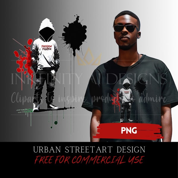 Streetart Freedom Fighter PNG Clipart | dtg dtf Sublimation pod | Urban Streetwear Hoodie Shirt Design Digital Sticker | Commercial License