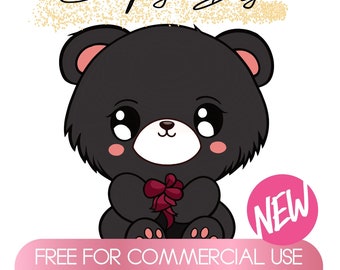 Cute Black Teddy Bear svg png eps | DTG dtf Printing | Instant Download | T-shirt Tumbler Wrap Sublimation | Free for Commercial Use
