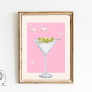 Retro Pink Tini Time Bar Cart Print | Alcohol Print | Colorful Bar Art | Home Bar Gallery Wall | Cocktail Wall Decor