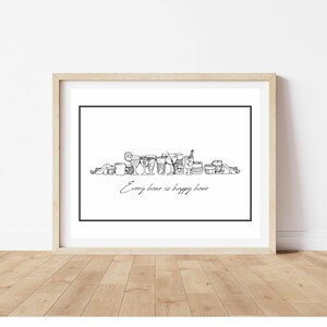 Elk uur is Happy Hour | Bar Cart Print | Alcoholdruk | Kleurrijke barkunst | Cocktailmuurdecoratie | Thuisbar