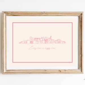 Pink Bar Cart Print | Alkohol Druck | Bunte Bar Kunst | Jede Stunde ist Happy Hour | Cocktail Wanddeko