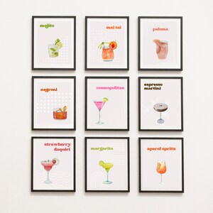 Alcohol Collage Wall | Bar Cart Print | Alcohol Print | Colorful Bar Art | Cocktail Wall Decor