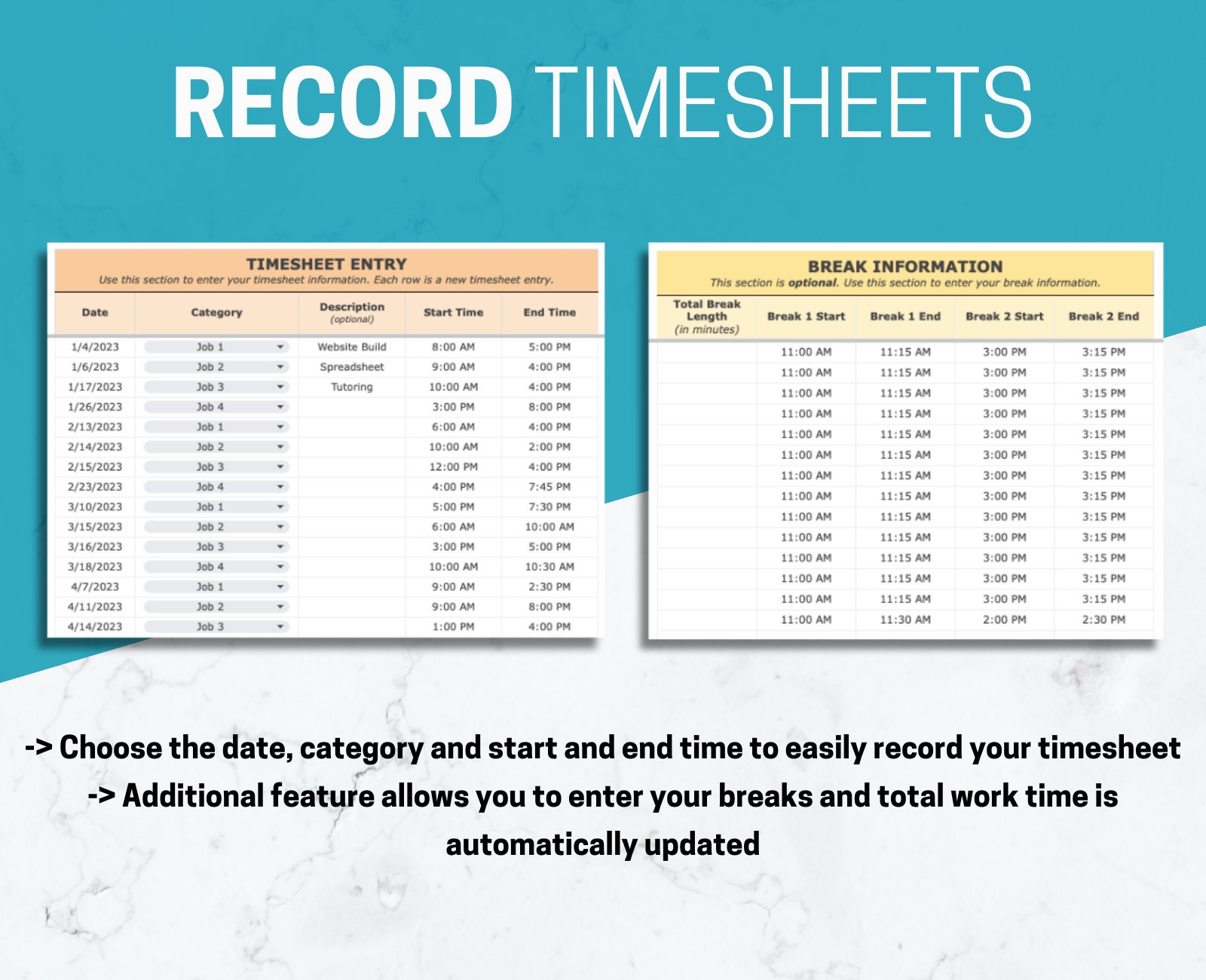 Personal timesheet tracker spreadsheet easily track and analyze your