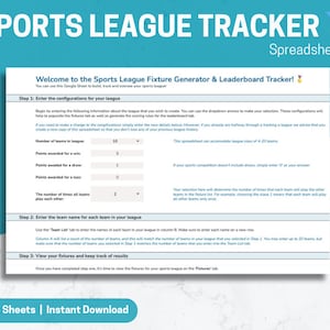 Sports League Fixture Generator & Leaderboard Tracker Spreadsheet | Customize, schedule and track your sports league