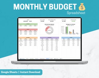 Monthly Budget Planner Spreadsheet | Google Sheets Budget & Expense Tracker Dashboard