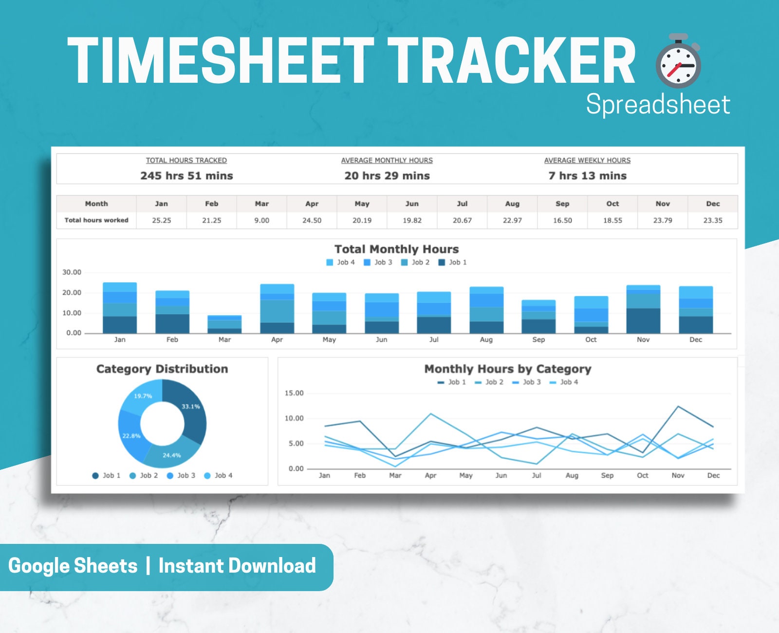 Timesheet Tracker Spreadsheet | Time Log & Dashboard | Google Sheets ...