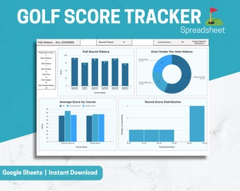 Hoja de cálculo de seguimiento de estadísticas de golf / Registro de puntuaciones y análisis del historial de rondas / Descarga digital de Hojas de cálculo de Google