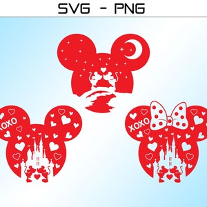 Mouse Valentine Day Bundle SVG PNG, Mouse Head Happy Valentine&#39;s Day Svg, Magical Castle Valentine Trip Png, XOXO Valentine Day Svg Png