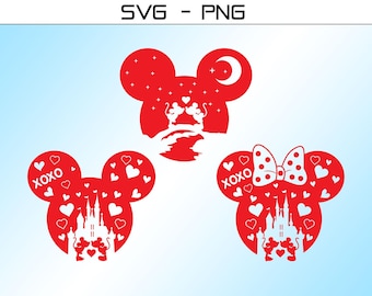 Mouse Valentine Day Bundle SVG PNG, Mouse Head Happy Valentine's Day Svg, Magical Castle Valentine Trip Png, XOXO Valentine Day Svg Png