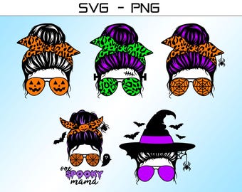 Halloween Mom Messy Bun Bundle SVG PNG, Halloween Spooky Mama Svg, Halloween Momster Png, Messy Bun Witch Svg, Hallowqueen Png, Spooky Vibes