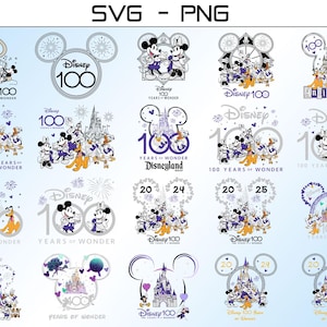 100 Años de Maravilla SVG PNG Paquete, Celebración del 100 Aniversario Svg, Castillo Reino Mágico, Vacaciones Familiares Svg, Viaje Familiar Png
