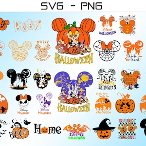 Halloween-mus och vänner SVG PNG-paket, bus eller godis-svg, läskig säsong-svg, halloween-familjeresa-png, pumpa-mus-svg, bu-png