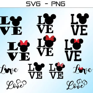 Love SVG PNG, Valentines Love Svg, Mouse Head Love Svg, Love Free Png, Micky Valentines Day Svg, Mouse Head Svg, Digital Download
