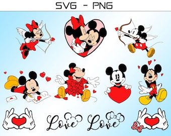 Happy Valentines Day 2025 SVG PNG Bundle, Mouse Heart Valentine Png, Mouse Love Hands Svg, Couple Love Valentines Svg, Love Svg