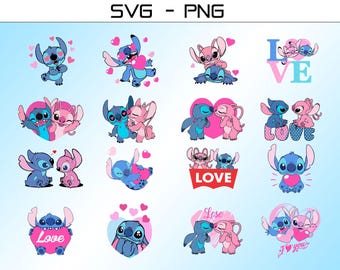 Stitch and Angel SVG PNG Bundle, Stitch Couple Svg, Stitch Valentines Svg, Happy Valentine's Day Png, Heart Svg, 2025 Valentine Svg