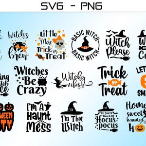 Paquete SVG PNG de citas de brujas de Halloween, tripulación de brujas Svg, bruja mejor que tenga mis dulces Png, las brujas se vuelven locas Svg, vamos a aplastarnos Png