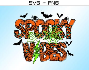 Retro Spooky Vibes Halloween PNG SVG, Halloween Vibes Png, Halloween Png, Halloween Bats Svg, Spooky Png, Witch Png Sublimation Designs