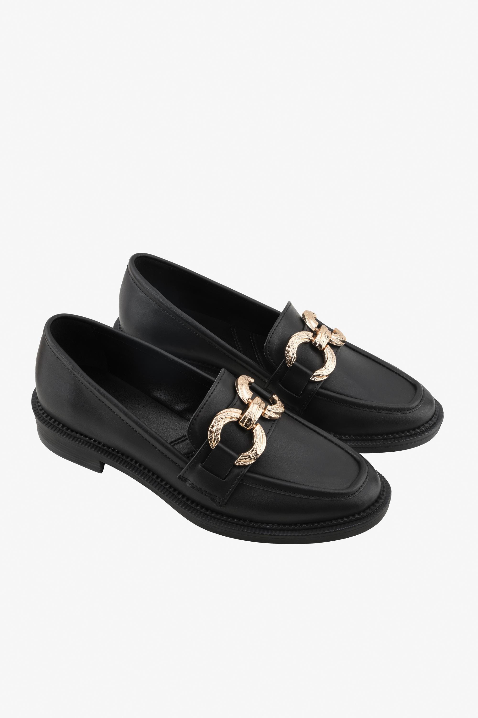 Woman’s Black Leather Loafers with Gold Bit Detail price drop $200 Ms. Boulevard Black/White Patent Leather Bit Loafers main image 2