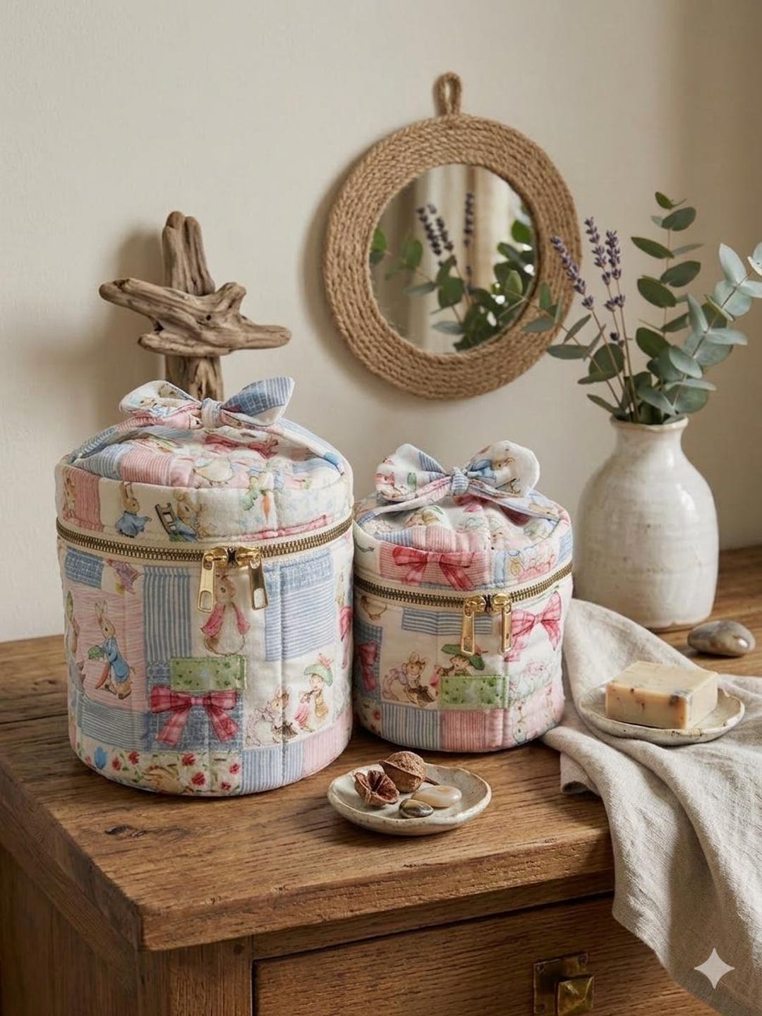 Peter Rabbit Quilted Vanity Case Pouch, Nursery Decor, Cylindrical ...