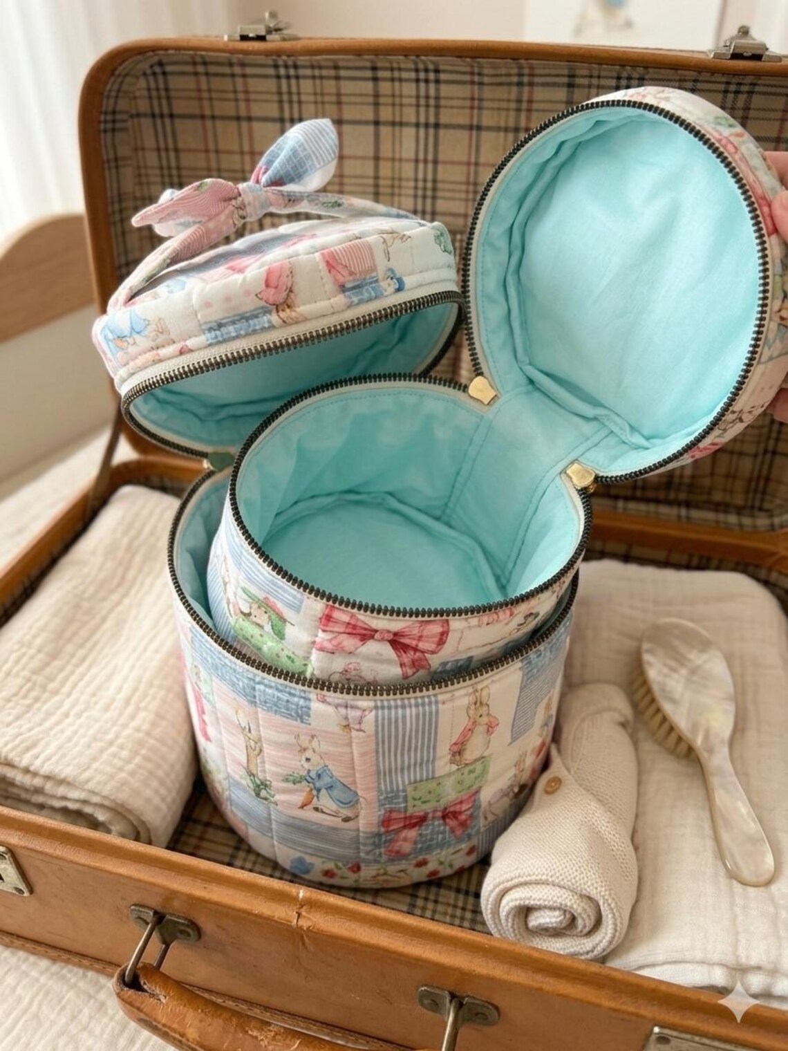 Rabbit Ruller Vanity Peter Rabbit Quilted Vanity Case Pouch, Nursery Decor, Cylindrical ...