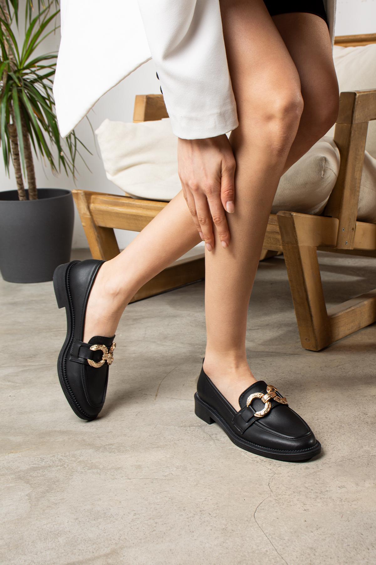 Woman’s Black Leather Loafers with Gold Bit Detail price drop $200 Ms. Boulevard Black/White Patent Leather Bit Loafers main image 4