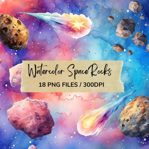 Watercolor Space Rock Clipart | Asteroid Clipart | Comet Clipart | Shooting Star Clipart | Space Clipart | Free Commercial Use | Space Art