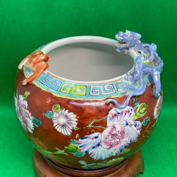 Cuenco de porcelana china antigua, cepillo, lavadora, olla, dragón, murciélago, Qianlong