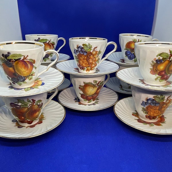 Old Nuremberg Bavaria Germany Fruit Pattern 6 oz Tea Cups & Saucers Replacements