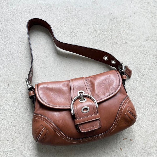 Vintage Y2K Coach Caramel Brown Mini Soho Leather Shoulder Bag