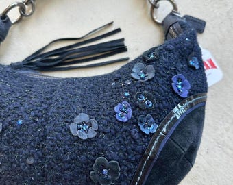 Vintage Y2K Coach Flower Navy Wool Croissant Shoulder Bag - Etsy