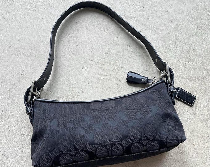 VTG Coach 7461 Women’s Black Leather Y2K Mini Baguette Shoulder Bag