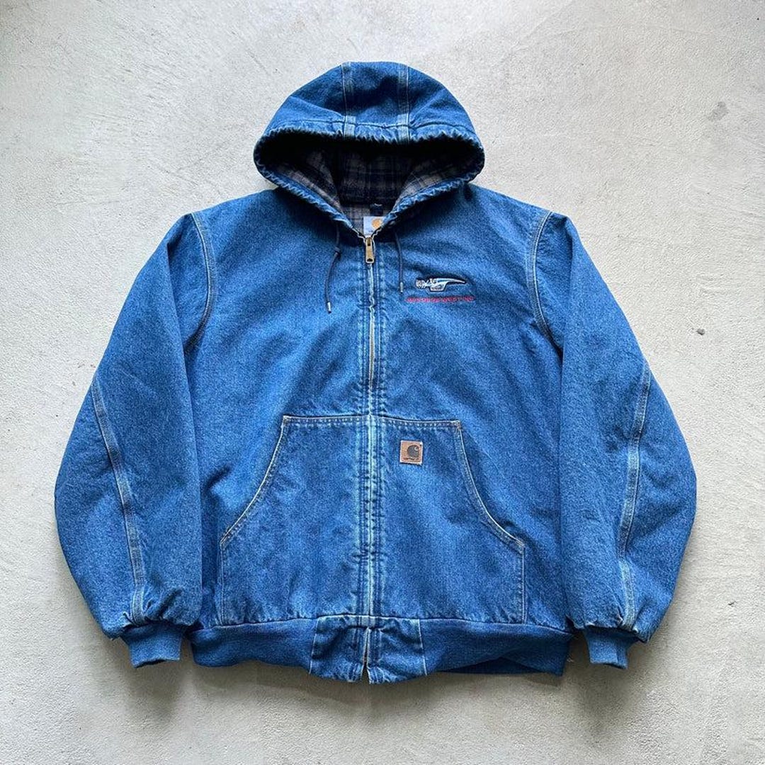 Vintage Carhartt Denim Hooded Jacket - Etsy