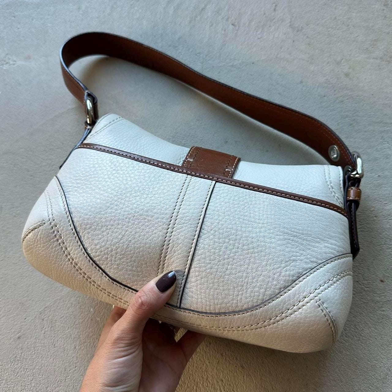 Vintage Y2K Coach White Leather Mini Soho Shoulder Bag