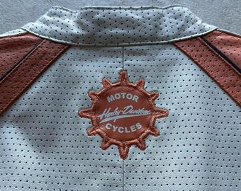 Vintage Y2K Harley Davidson Orange Leather Motorcycle Jacket