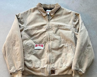 L/XL Vintage Carhartt Duck Canvas Coveralls Khaki Beige USA Made
