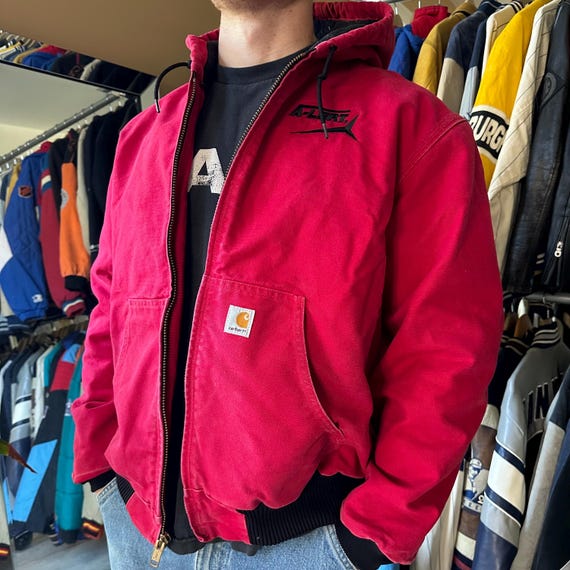 Vintage Carhartt Red Hooded Jacket - Etsy Vintage Carhartt Red Hooded Jacket - Etsy