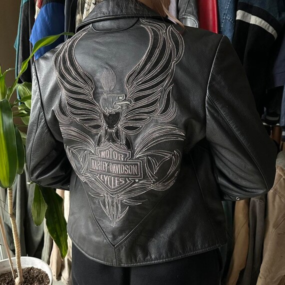 Vintage Harley Davidson Black Leather Motorcycle … - image 5