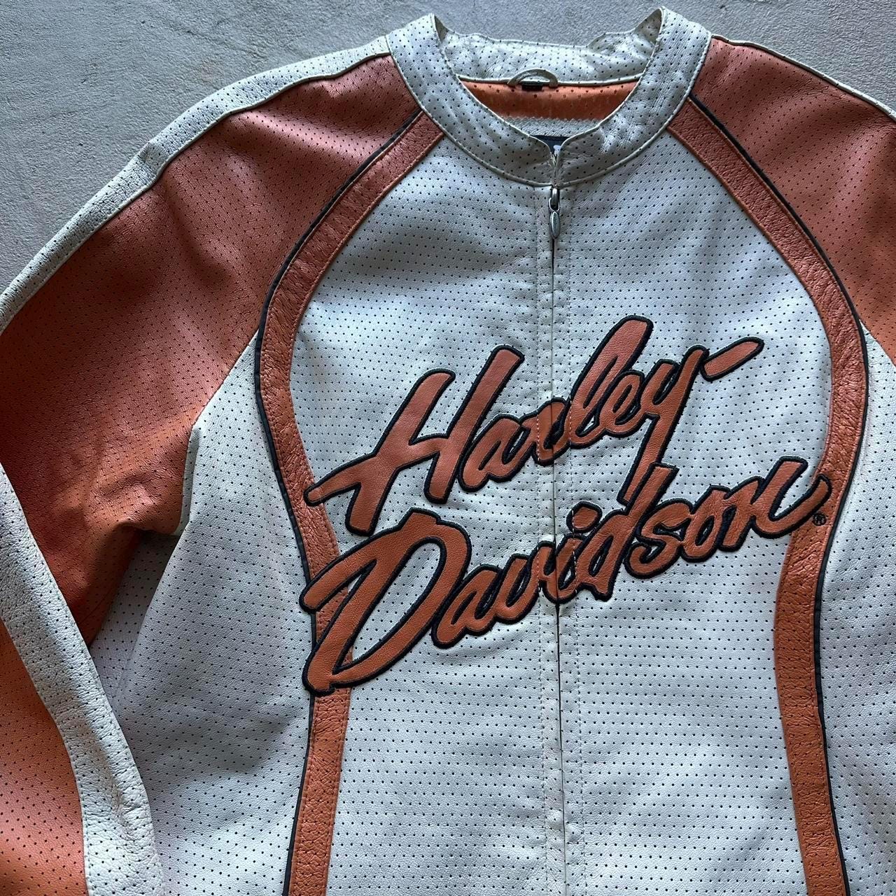 y2k✨️ Harley-Davidson 刺繍 ミリタリー ジャケット Vintage y2k Harley Davidson Ivory Red Embroidered Eagle