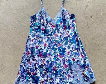 Vintage Y2K Floral Blue Slip Dress