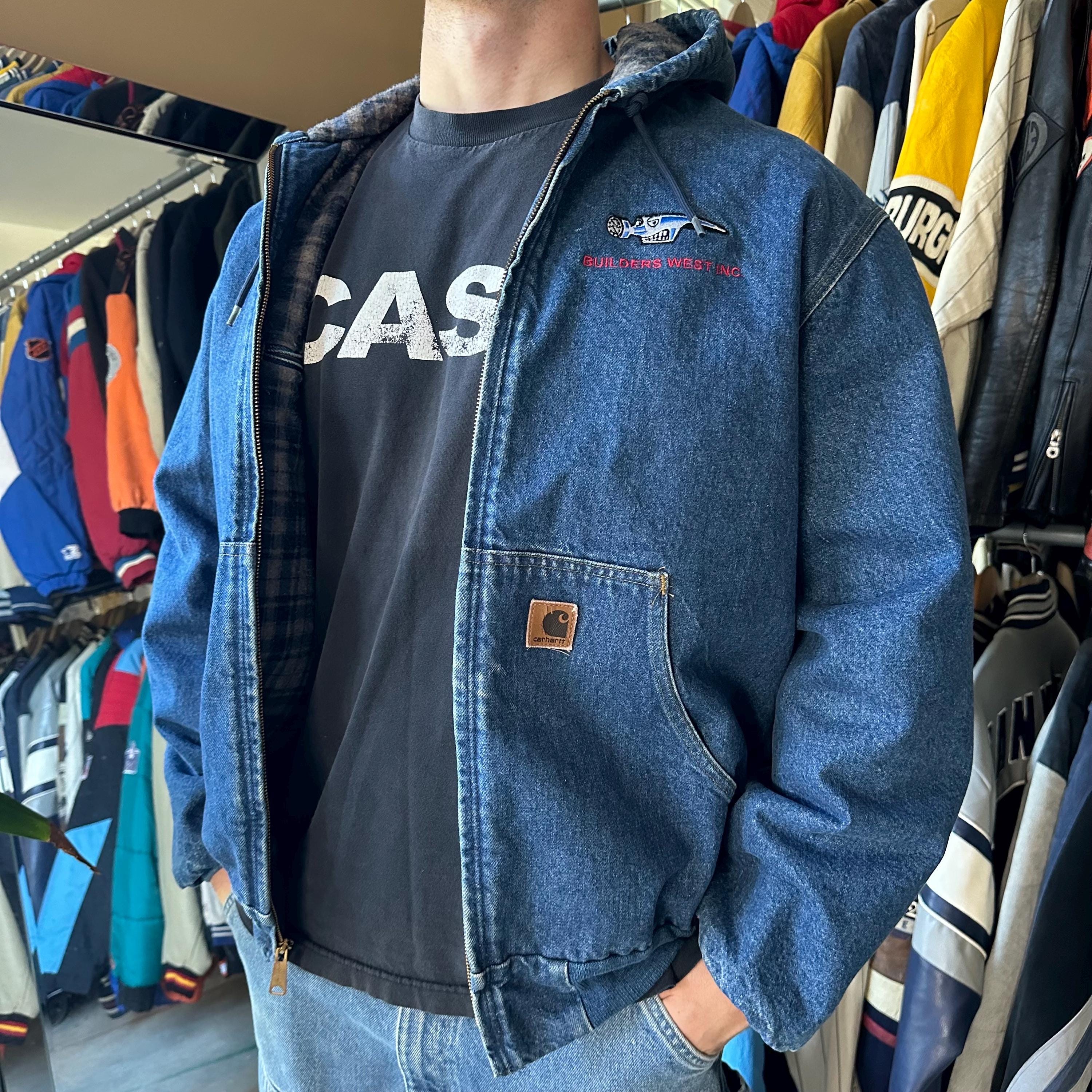 Blue Carhartt Hooded Jacket - Etsy Blue Carhartt Hooded Jacket - Etsy