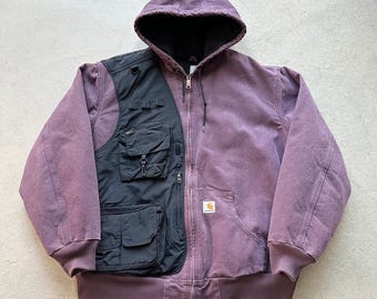 90s Carhartt カーハート シエラジャケット 裏ボア パープル M Vintage 1999 Carhartt Jacket XL J68 BRK Duck Full Zip Canvas Work