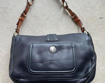 Vintage Y2K Coach Navy/black Square Soho Style Leather Shoulder